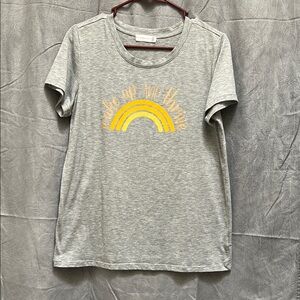 Gray Tee with Yellow Rainbow Design